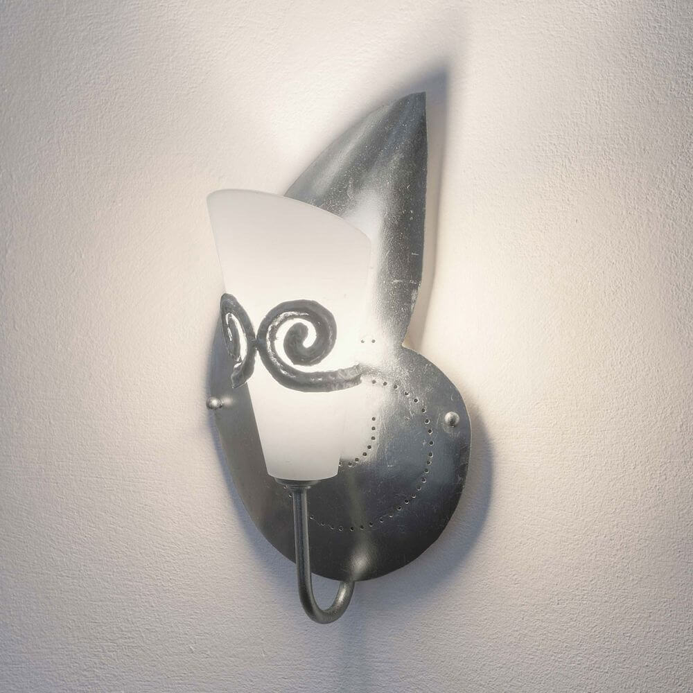 Wandleuchte Doppione Links Eisen-Glas Silber