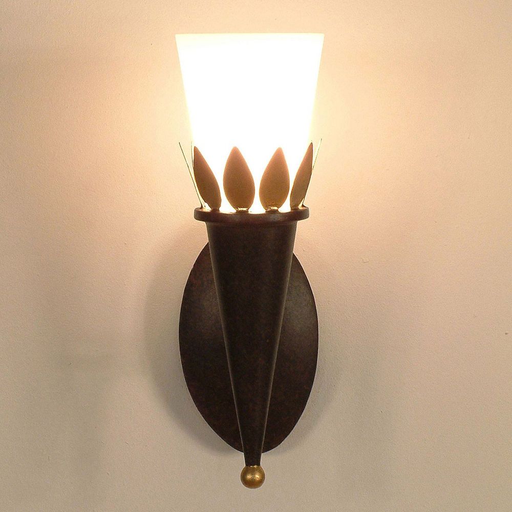 Wandleuchte Torcia Foglie aus Eisen mit Glas, braun-schwarz-gold, elegantes Design für stilvolle Innenräume.
