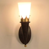 Elegante Wandleuchte Torcia Corona aus Eisen und Glas in Braun-Schwarz-Gold für stilvolle Beleuchtung.