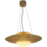 Suspension à 2 lumières Utopistico en fer et verre or avec un design élégant et une surface dorée.