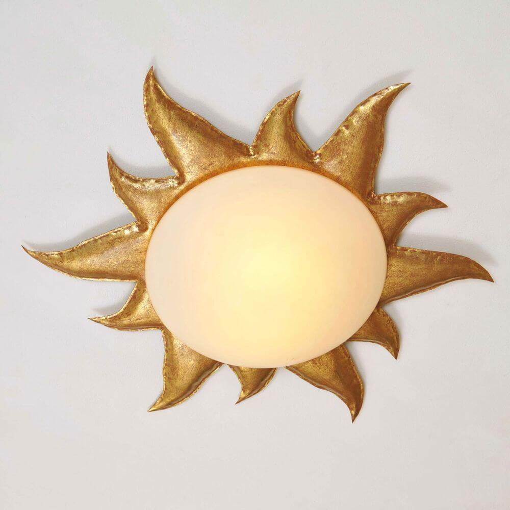 Deckenleuchte 2-flammig Sole Oro Eisen Gold mit goldener Sonnenform und sanfter Beleuchtung