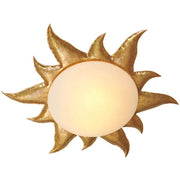 Kattovalaisin, 2-lamppuinen Sole Oro, rautaa, kultaa, aurinkomuotoilulla ja kultaisilla korostuksilla.