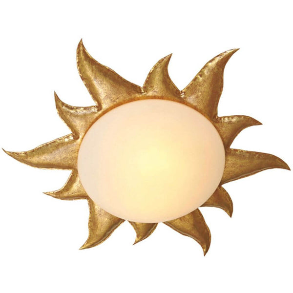 Plafoniera de 2 luzes Sole Oro ferro dourado com design solar e detalhes dourados.