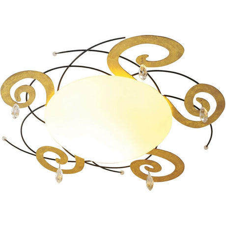 Taklampa med 2 ljuspunkter Casino järn-glas-kristall brun-svart-guld i elegant design med kristaller.