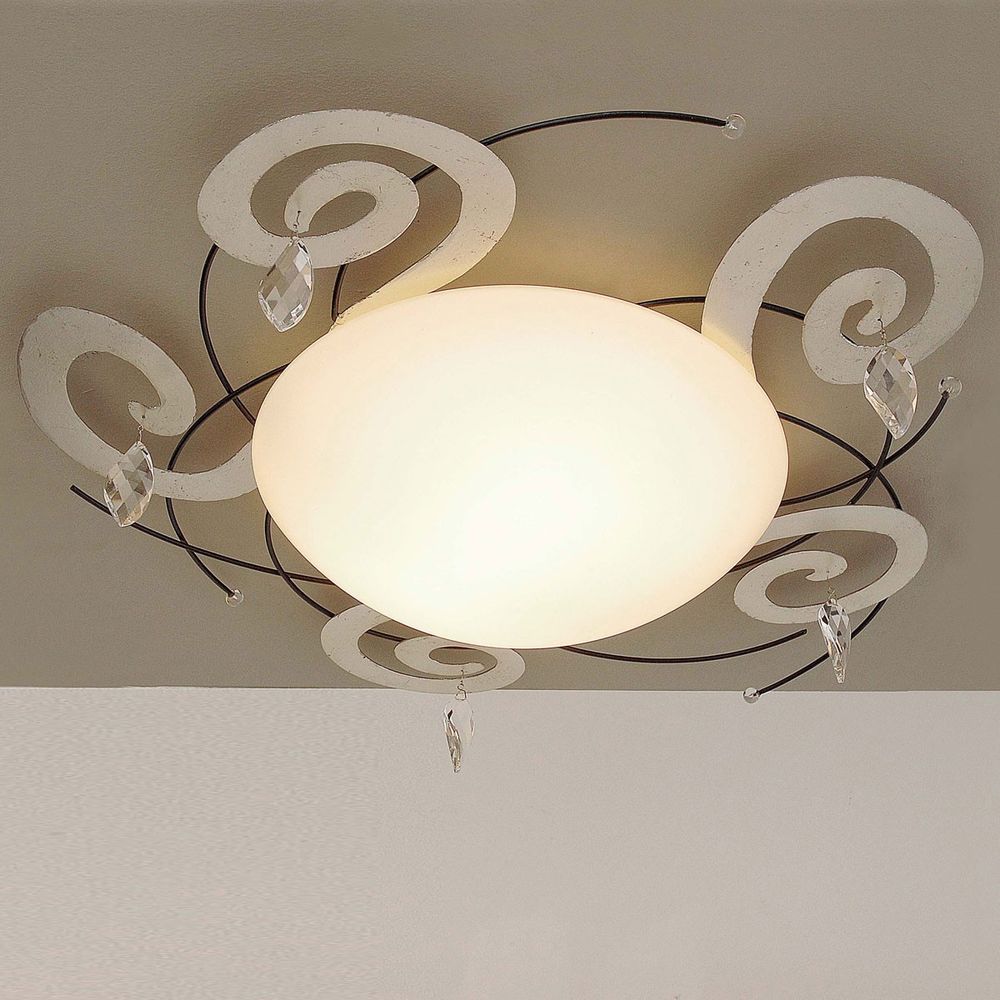 Loftslampe 2-flamme casino jern-glas krystal sort sølv