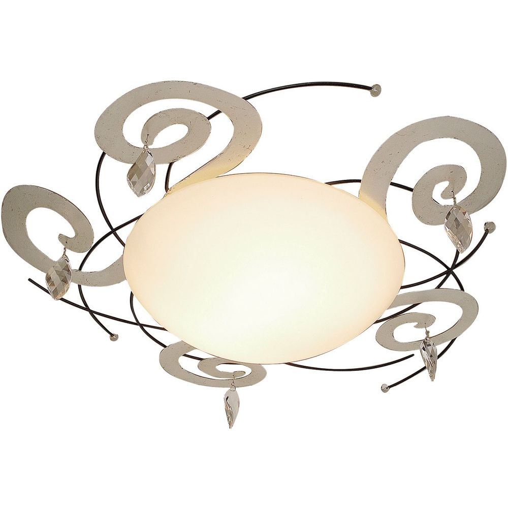 Loftslampe 2-flamme casino jern-glas krystal sort sølv