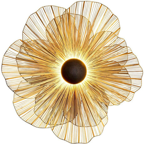 Applique Tremolo Ø 77 cm en fil de fer couleur or, avec un design en forme de fleur et une lumière chaleureuse.
