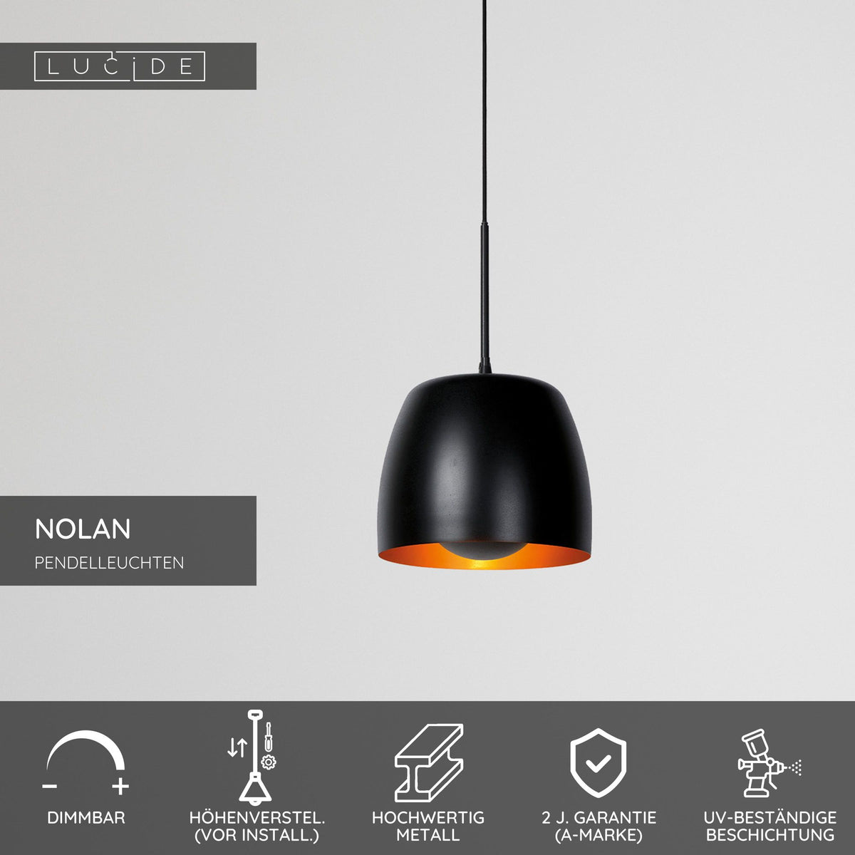 Suspension Nolan à 1 lumière, dimmable, réglable en hauteur, noire (6)