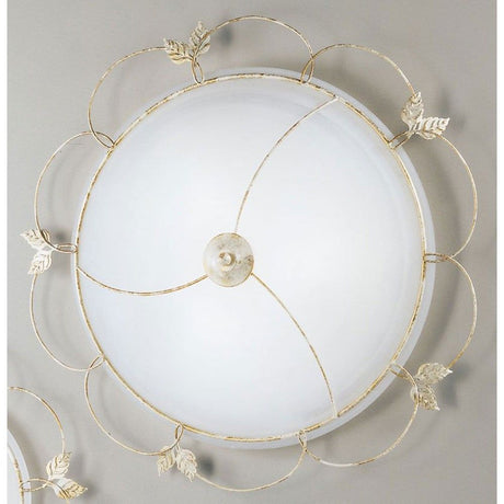 Plafoniera a 3 luci bianco antico-oro Ø 64 cm con eleganti motivi a foglia e un design moderno ed elegante.