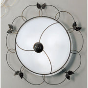 Taklampe med 3 lyskilder, rustgull, Ø 58 cm, med elegant bladdesign og hvit glasskjerm.