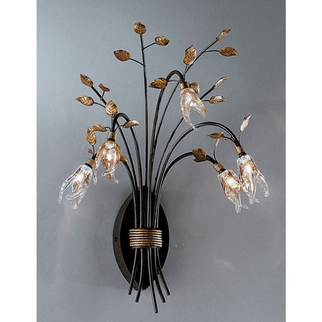 Millefoglie wandlamp 5-lamps glas helder 50cm met elegant design van bladeren en glaskoppen.