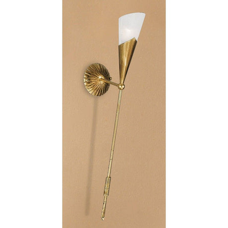 Applique murale Fackel avec feuille d’or, 83 cm, montée au mur, design élégant avec finition dorée et abat-jour blanc.
