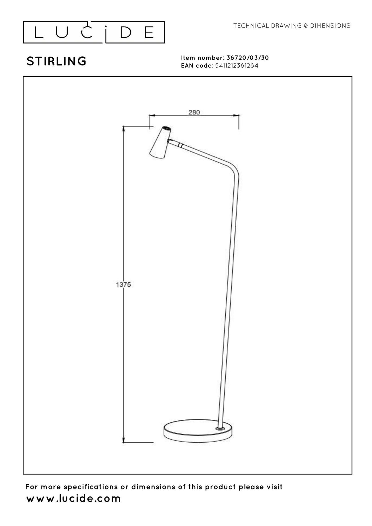LED-Lampada da terra Stirling con batteria e dimmer touch Nero 137,5 cm (6)