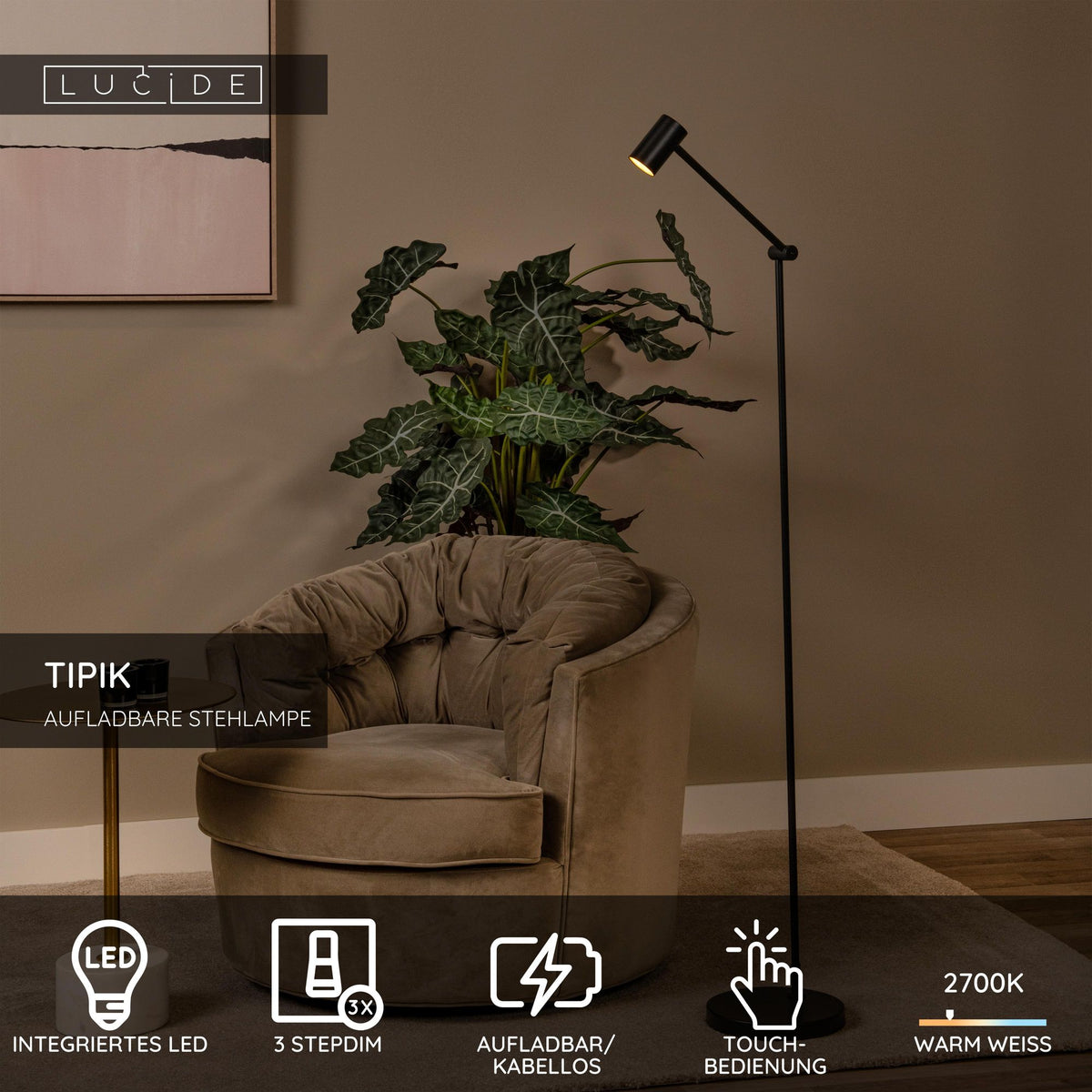 LED-Akku-Stehleuchte Tipik dimmbar Warmweiß 138cm (5)