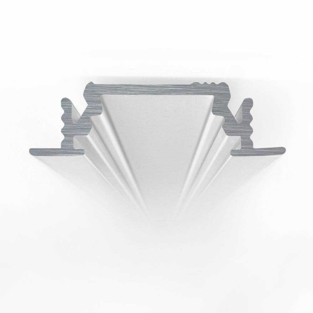 Einbauprofil flach 200cm Weiß ohne Abdeckung für LED-Strips, Aluminium-Profilansicht.