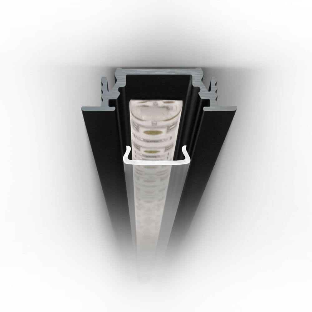 Einbauprofil flach 200cm Schwarz ohne Abdeckung für LED-Strips mit LED-Leiste in Aluminium-Profil.