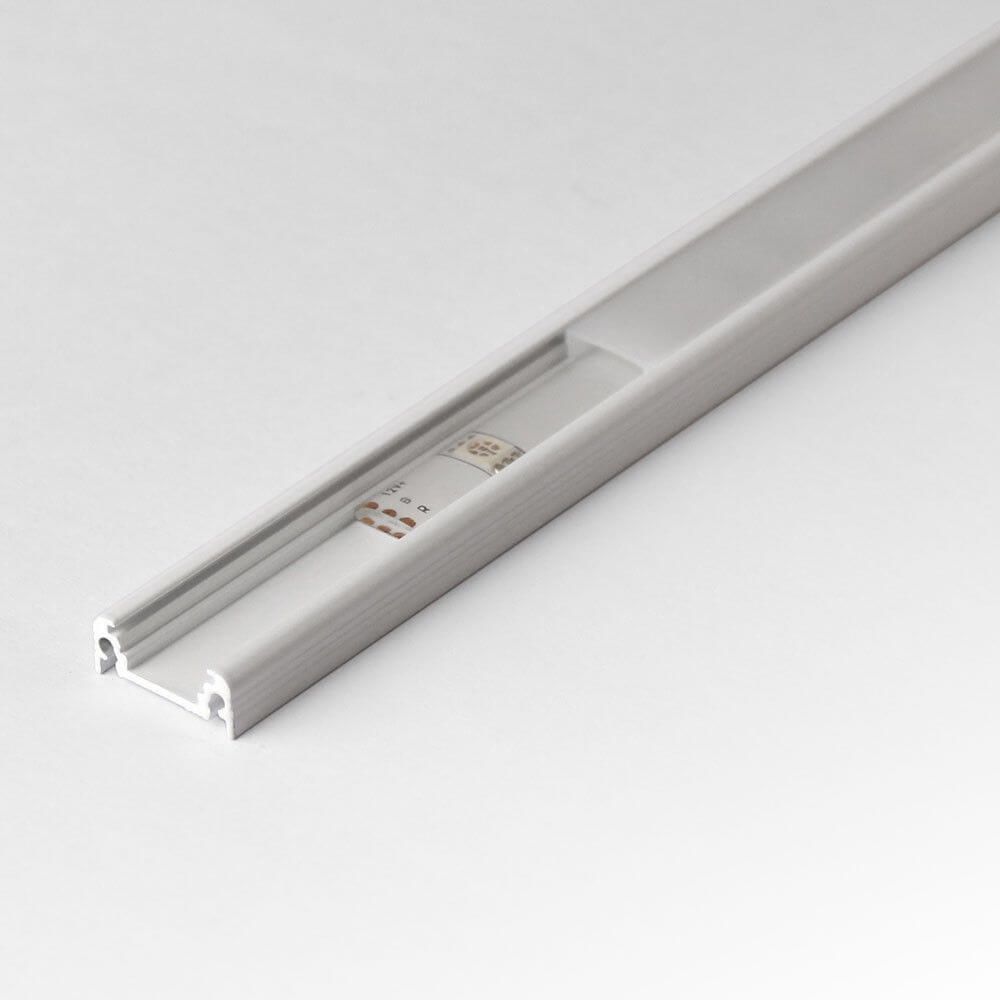 Aufbauprofil flach 200cm Weiß ohne Abdeckung für LED-Strips, ideal für sauberen LED-Einbau.