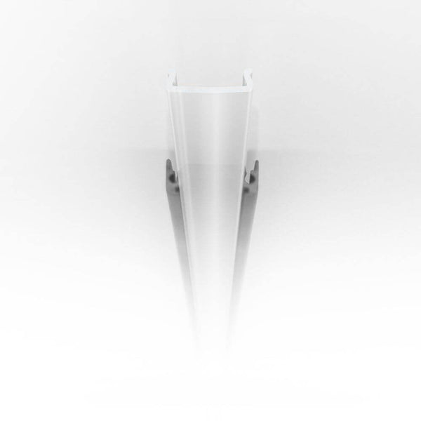Abdeckung eckig 200cm Typ F Opalweiss für LED-Strip-Systeme, halbtransparent und bündig abschließend.