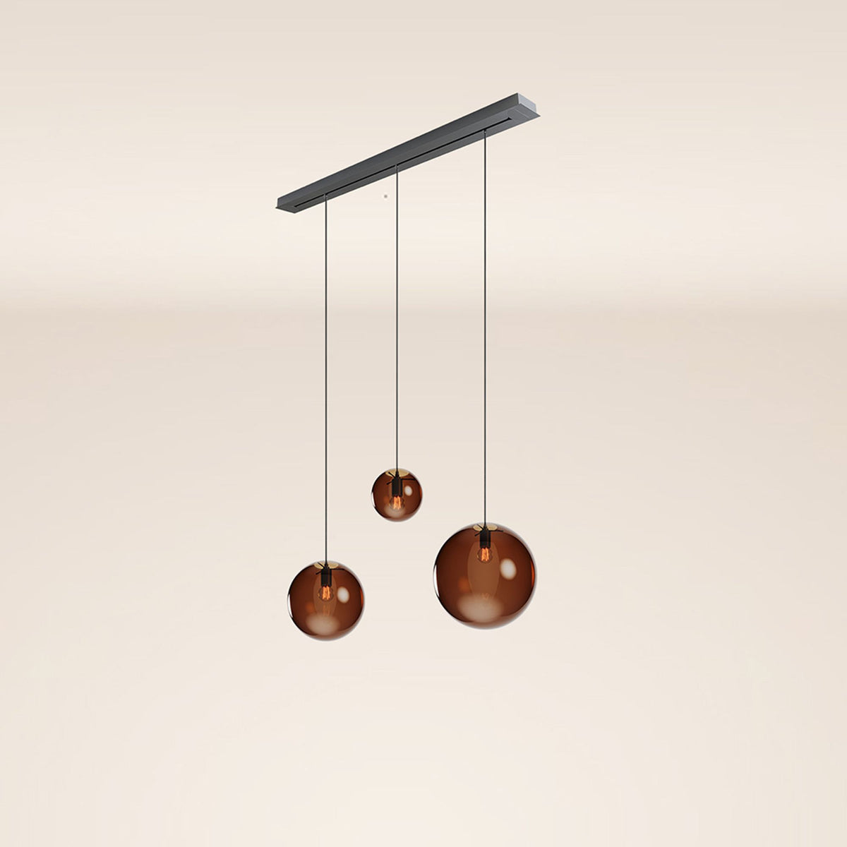 s.luce Orb lampada a sospensione per tavolo da pranzo a 3 luci 120cm Ø 20/30/40