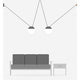 3er-Hängeleuchte Mine Space Dunkelgrau über einem grauen Sofa und Tisch im minimalistischen Raum.