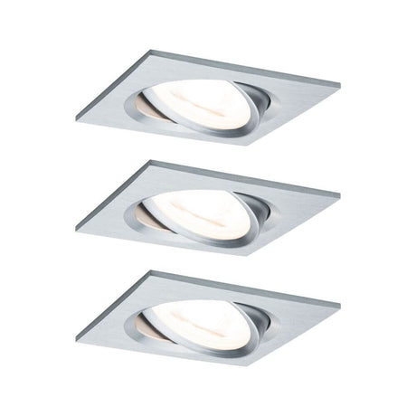 3er-Set Einbauleuchte LED Nova eckig 3-Stufen Dimmbar Alu-Gedreht in Alu-Optik, flach, dimmbar, ideal für geringe Hohlraumtiefen.