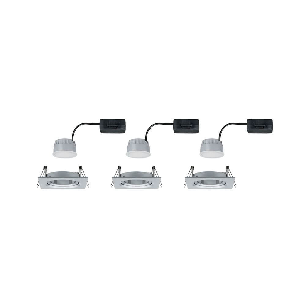 3er-Set Einbauleuchte LED Nova eckig 3-Stufen Dimmbar Alu-Gedreht, LED-Modul inkl. dimmbaren Leuchten.