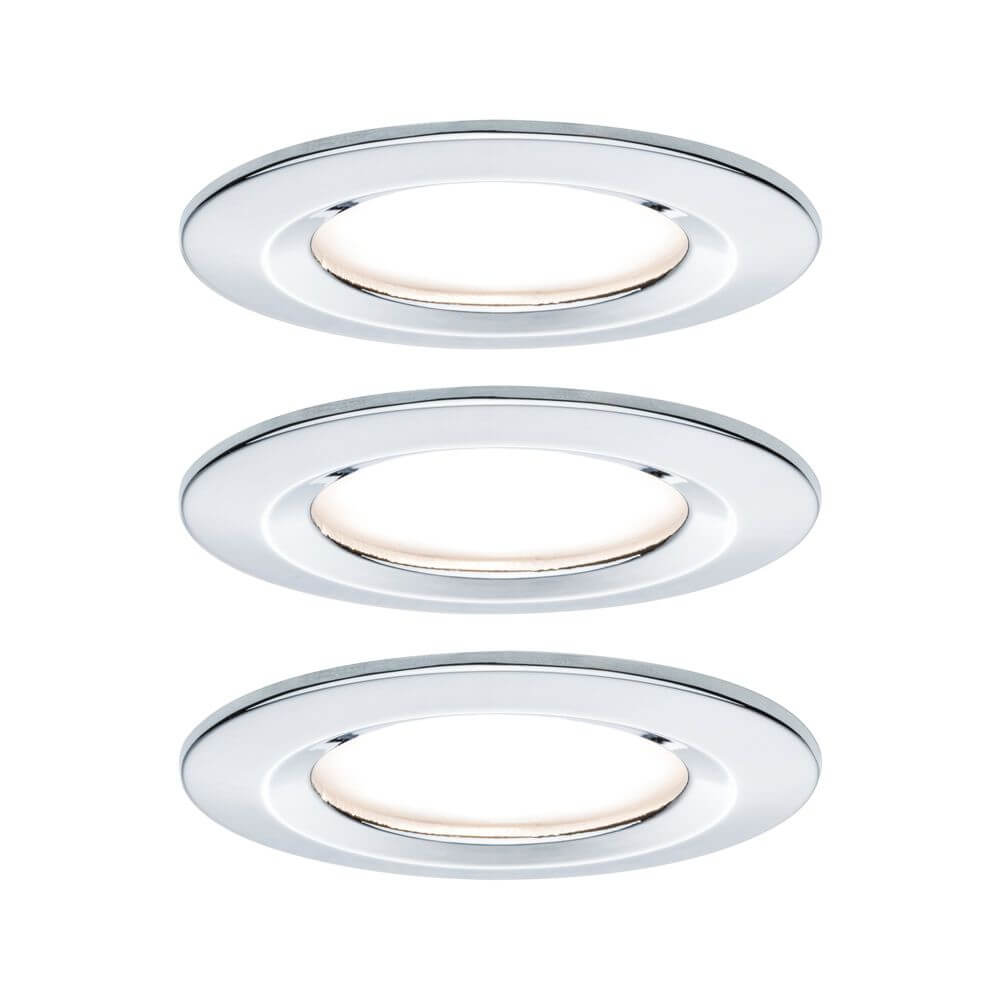 3er-Set Einbauleuchte LED Nova rund 3-Stufen Dimmbar Chrom in Chromfarbe, flache LED-Leuchten für Deckeninstallation.