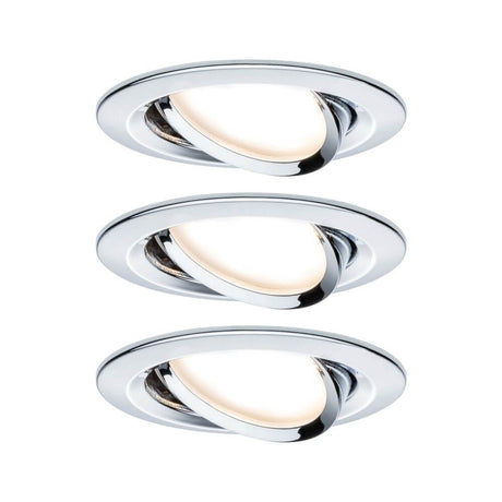 3er-Set Einbauleuchte LED Nova rund 3-Stufen Dimmbar Chrom mit warmweißem Licht in glänzendem Design.