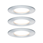 Sæt med 3 indbyggede lygter LED Nova rund aluminium drejet med varmt hvidt lys og fladt design.