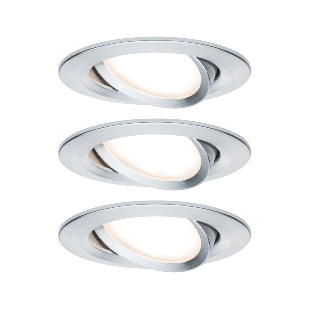 Set of 3 recessed lights LED Nova round aluminum turned