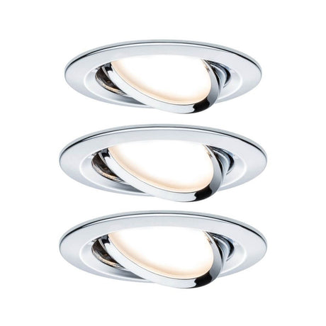 3er-Set Einbauleuchte LED Nova rund Chrom - modernes Design mit warmweißem Licht und flacher Bauweise