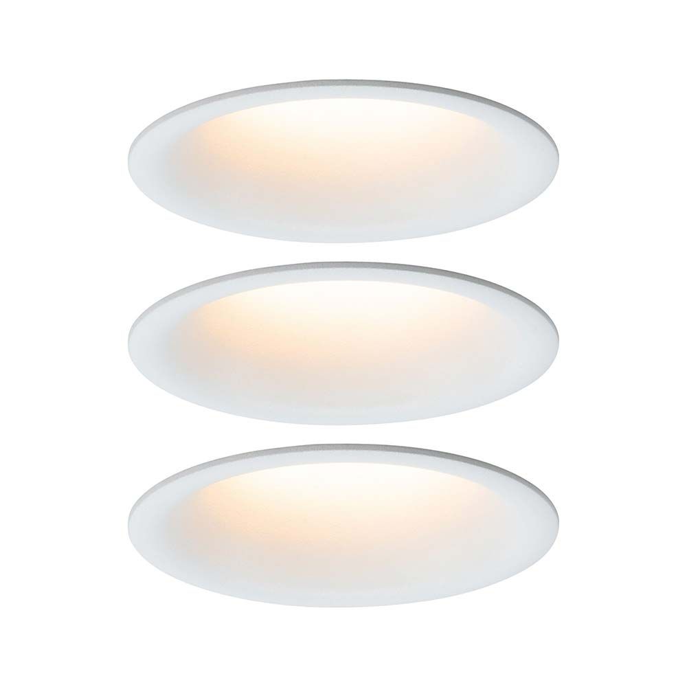 3er-Set LED Einbaulampen Cymbal Coin in Weiß mit Warmdimmfunktion, minimalistische Design, blendfreies Licht.