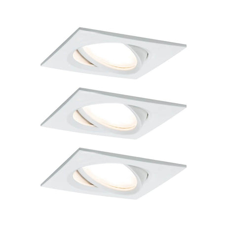 3er-Set LED Einbauleuchte Nova Plus Coin Dimmbar 2700K Weiß, drei weiße Einbauleuchten in modernem Design.