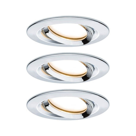 3er-Set LED Einbauleuchte Nova Plus Coin Dimmbar IP65 2700K Chrom für energiesparende, stilvolle Beleuchtung.
