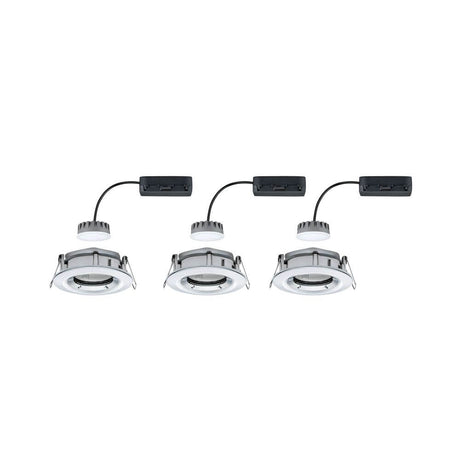 3er-Set LED Einbauleuchte Nova Plus Coin Dimmbar IP65 2700K Chrom mit Aluminium-Gehäuse und Anschlussbox