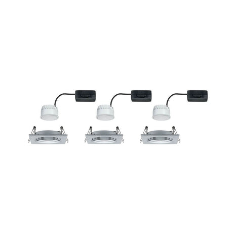 Lot de 3 LED spot encastré Nova carré alu tourné au design plat, adapté aux faibles profondeurs de vide.