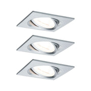 3er-Set LED Einbauleuchte Nova eckig Alu-Gedreht - Set aus 3 flachen LED-Modulen in Aluminium für niedrige Hohlräume.