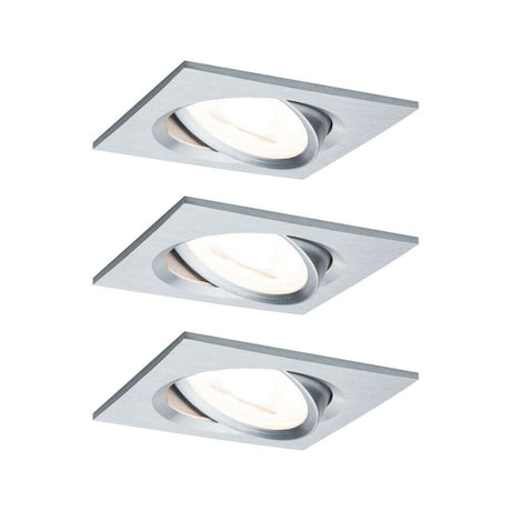 Lot de 3 LED spot encastré Nova carré alu tourné - lot de 3 modules plats LED en aluminium pour faux plafonds peu profonds.