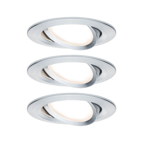 3er-Set LED Einbauleuchte Nova rund 3-Stufen Dimmbar Alu-Gedreht – modernes Design mit warmweißem Licht.
