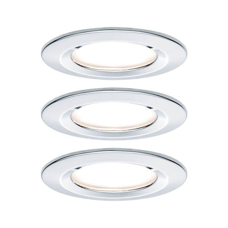 3er-Set LED Einbauleuchte Nova rund Chrom - Flache Leuchten mit warmweißem Licht und Chromdesign.