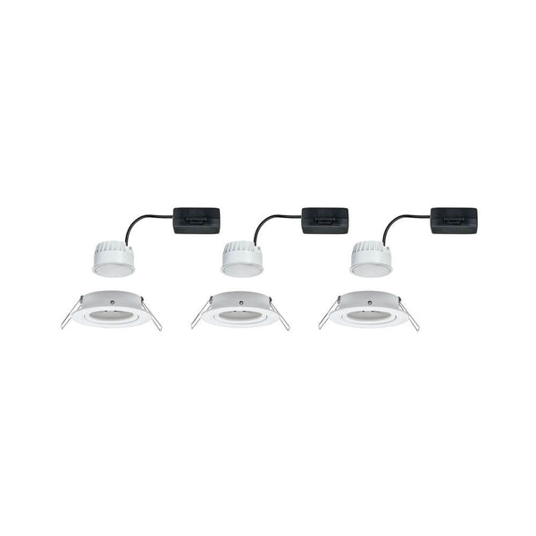 3er-Set LED Einbauleuchte Nova rund Weiß - Set aus 3 flachen Leuchten mit warmweißem Licht und direktem 230V-Anschluss