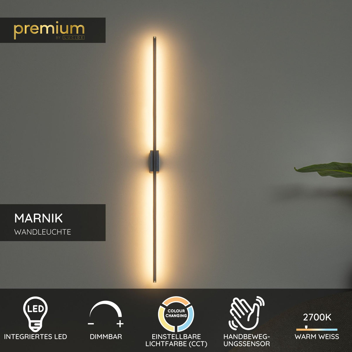 LED-Aplique Marnik com controlo por gestos CCT 97,5cm Preto/Dourado (4)