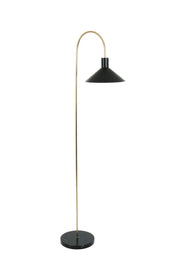 Stehlampe Oktavia Marmor Marmorfuß mit Schirm, schwarze Leuchte mit goldfarbenem Gestell und rundem Marmorsockel