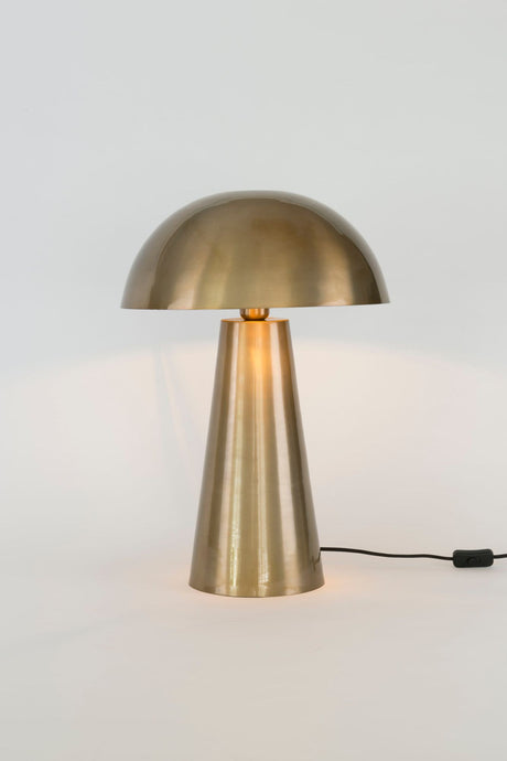 Tischlampe Fungo Grande mit goldenem Metallschirm Ø 40cm und konischem Fuß, Frontansicht