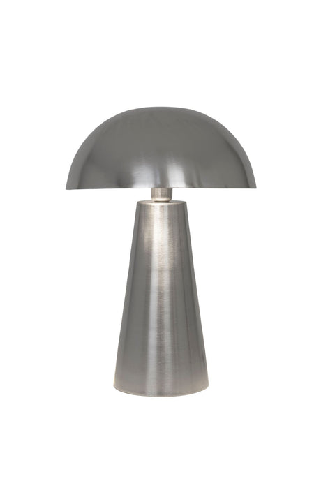 Tischlampe Fungo Grande mit rundem Metallschirm Ø 40cm und konischem Fuß in Silber