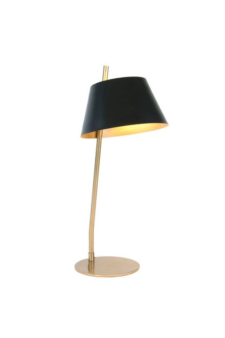 Tischlampe Adea mit schwarzem Schirm rund, Metallgestell gold, 25x31cm, Frontansicht