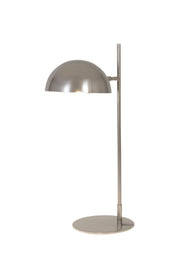 Tischlampe Miro aus Messing in Silber mit rundem Schirm, höhenverstellbar, Frontansicht