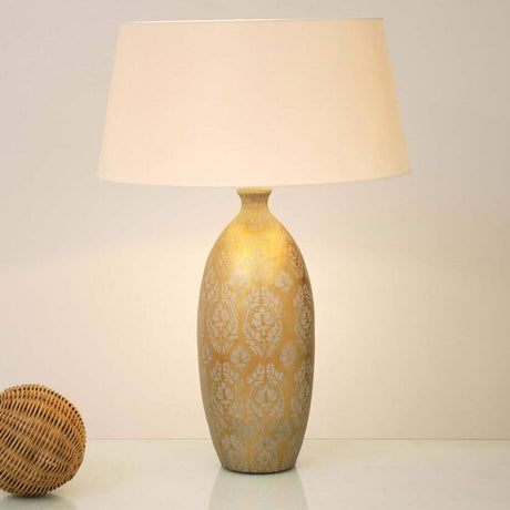 Table lamp Vaso Barocco ceramic gold-silver with cotton shade, stylish design, beautiful lighting effect.