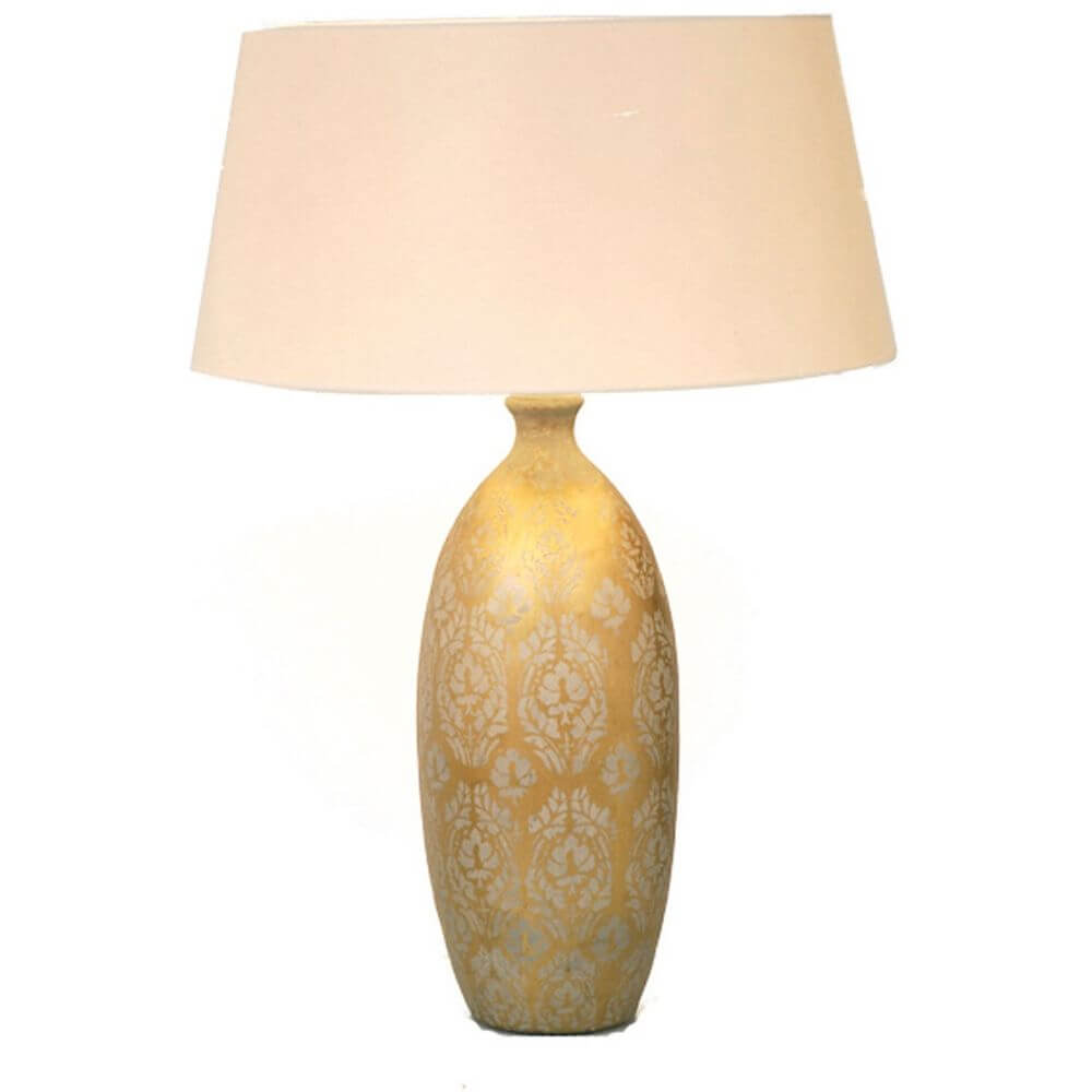 Bordlampe Vaso Barocco keramikk gull-sølv med elegant design og bomullsskjerm.