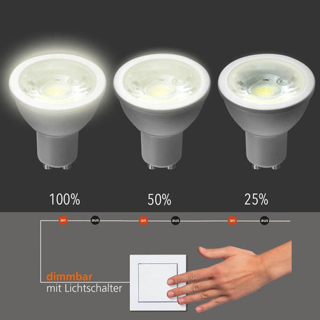 GU10 LED Dimmbar per Schalter Warmweiß 3000K 400lm 4,8W mit 3-stufiger Dimmfunktion 100% 50% 25%